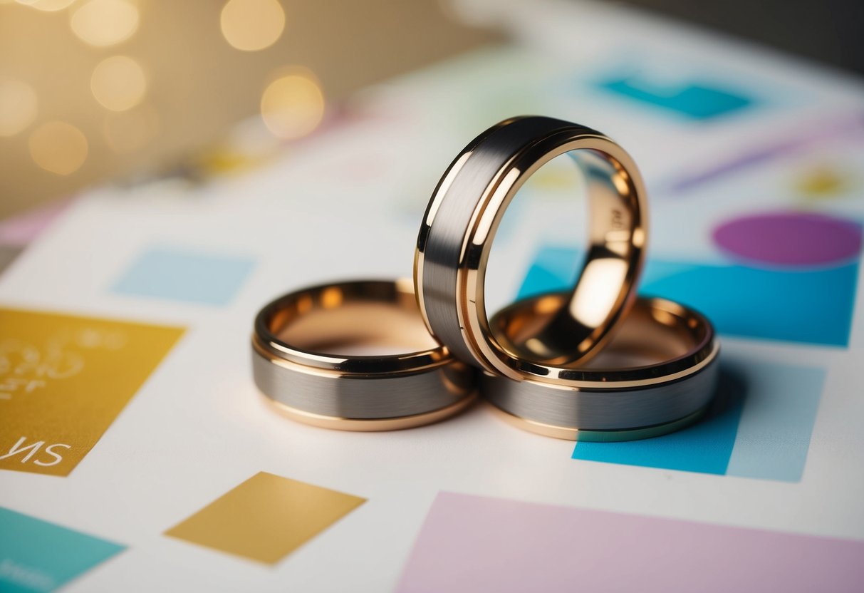 A pair of interlocking rings, symbolizing the oldest symbol of marriage, surrounded by modern design elements and trends