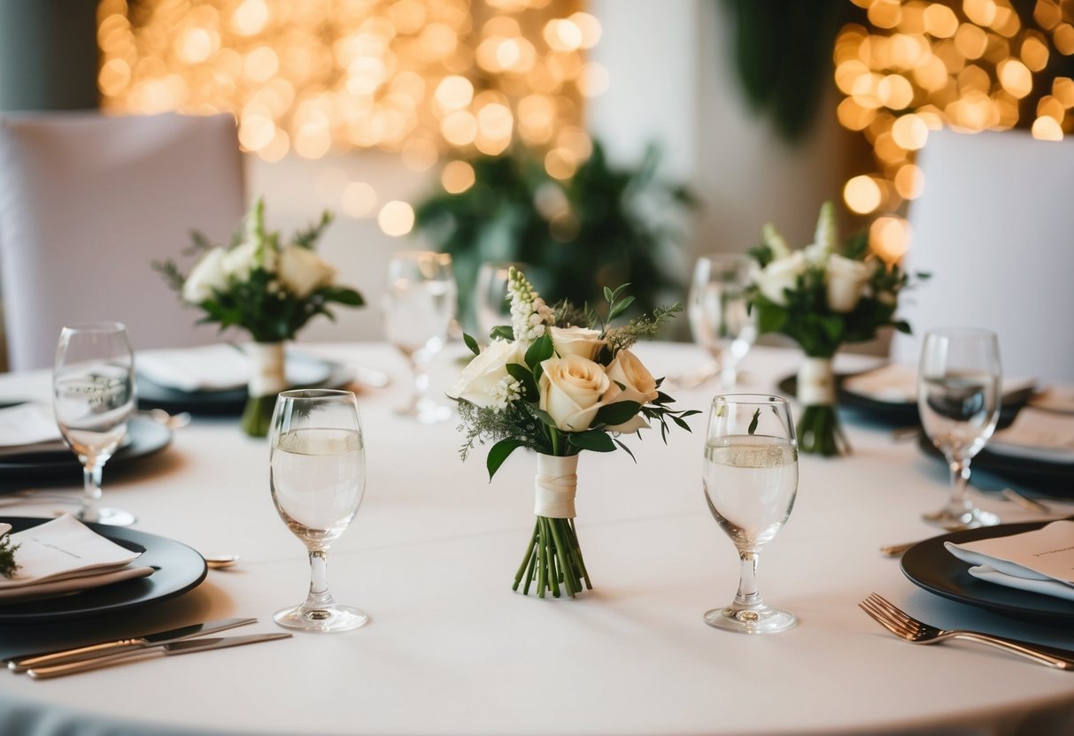 A table set with elegant buttonholes for the father of the bride and groom