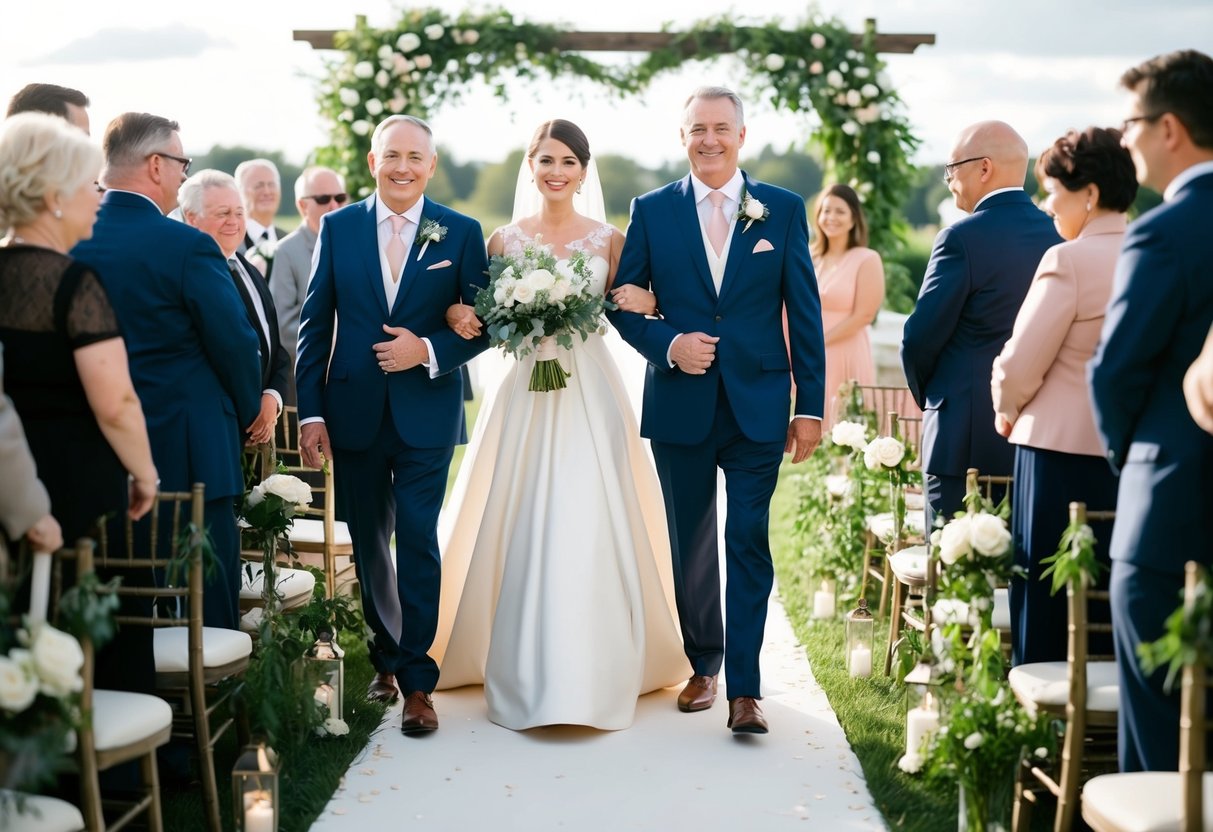 The Groom's family walks down the aisle with the father of the groom