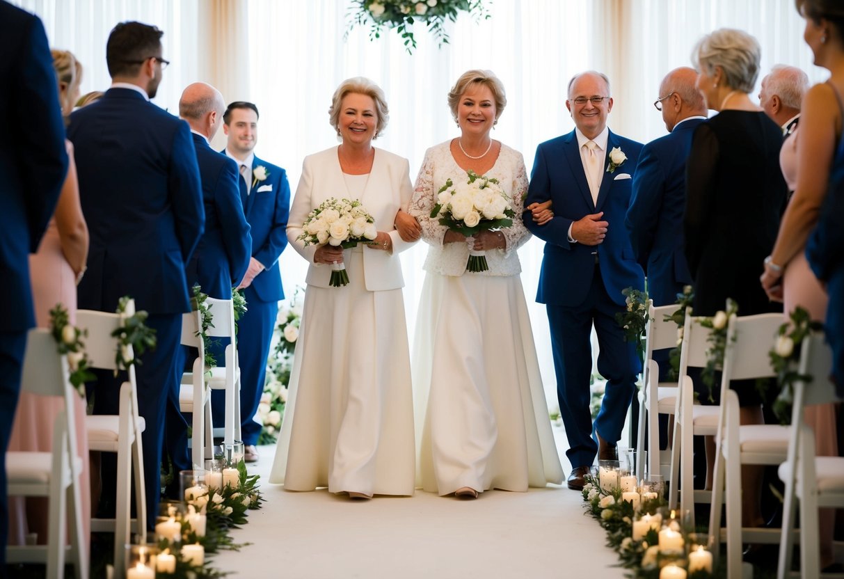 The bride's mother walks first in the ceremony prelude and recessional, followed by the groom's mother