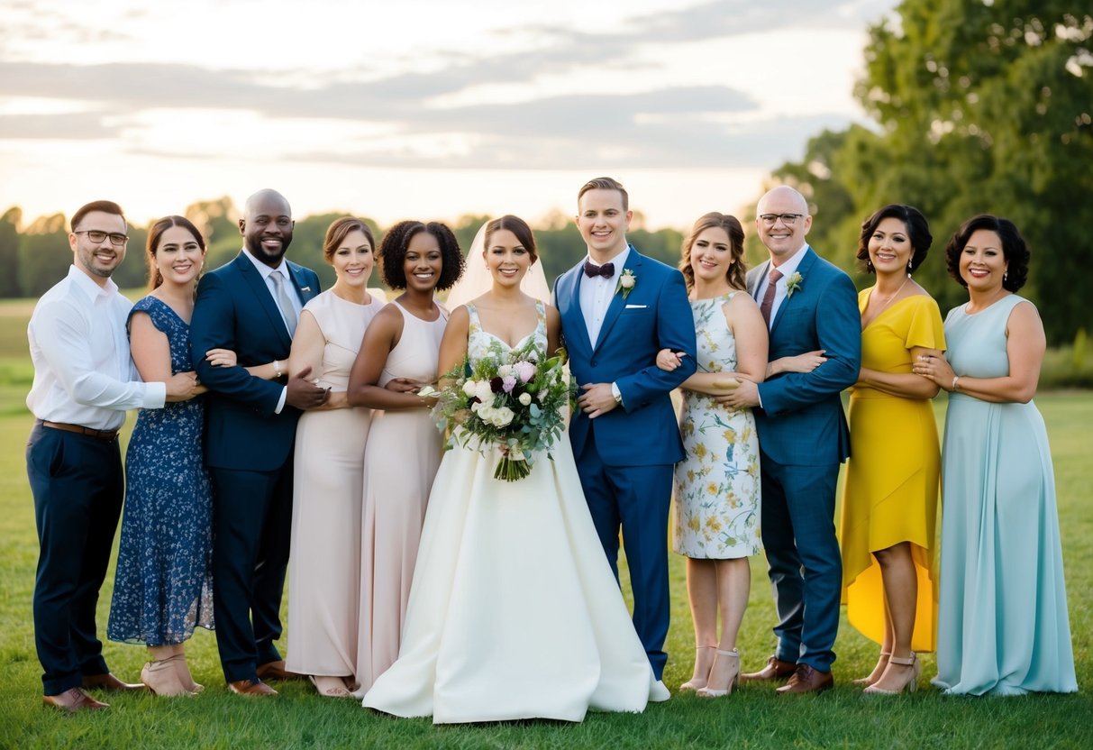 A group of diverse and supportive individuals standing together, symbolizing the bride being given away by her chosen loved ones
