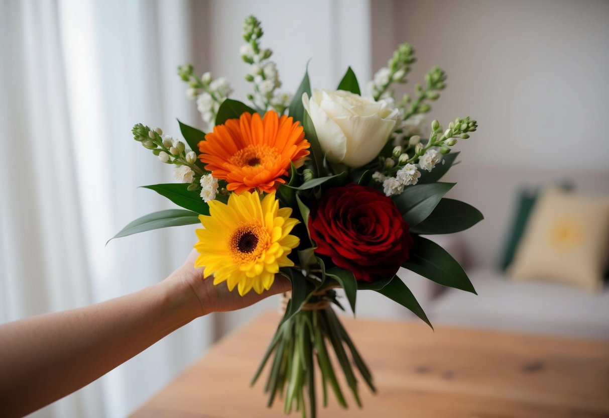Four flowers arranged in a bouquet, with a sense of balance and harmony. Each flower represents a different meaning, symbolizing the significance of giving four flowers as a gift