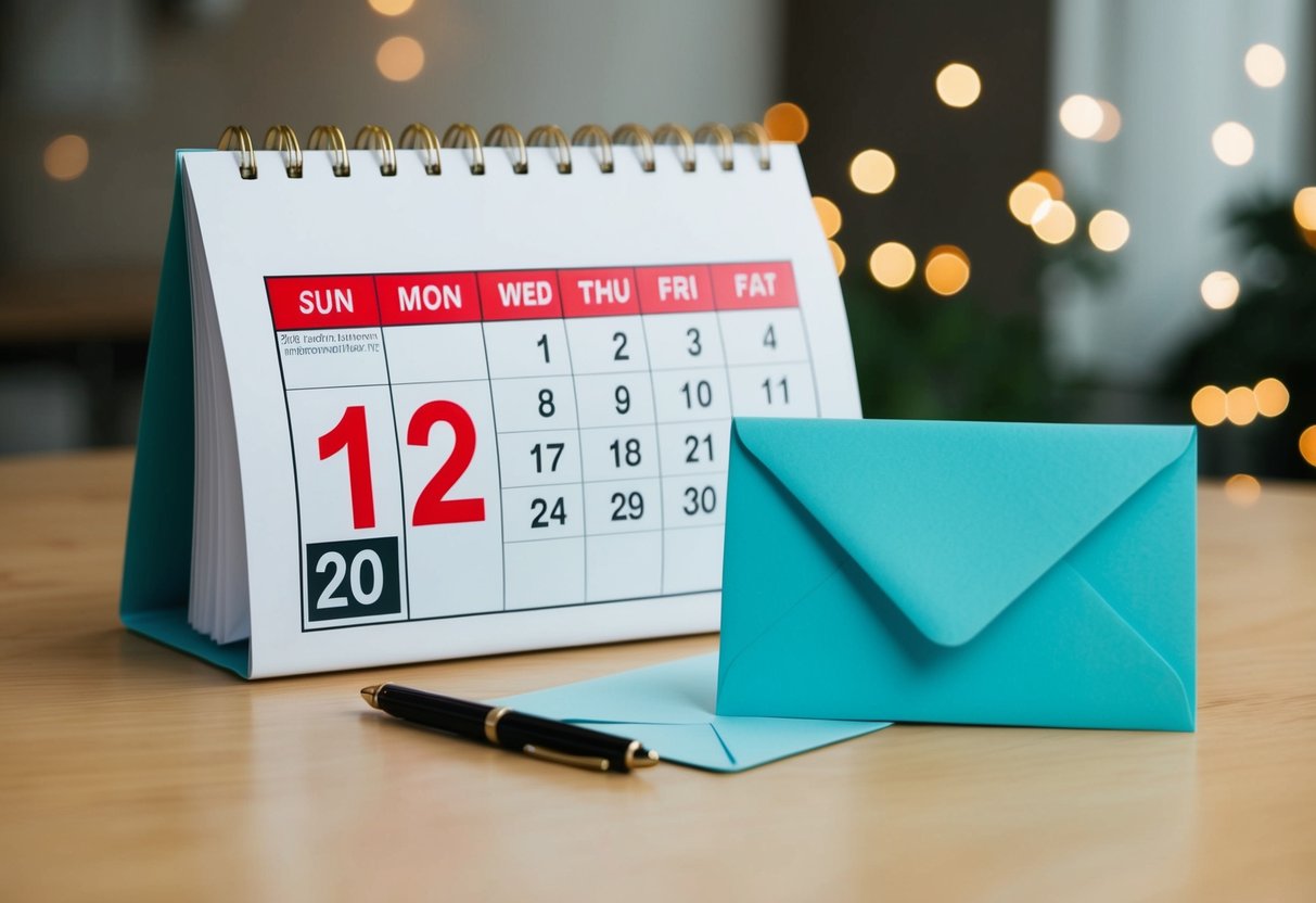 A calendar with a highlighted date and an open invitation envelope