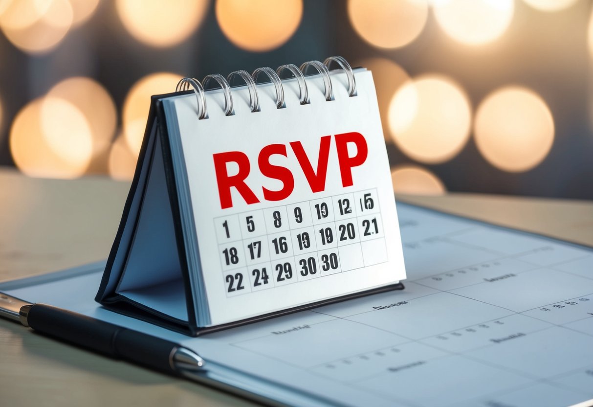 A calendar with highlighted RSVP deadline date and empty spaces for guests to respond