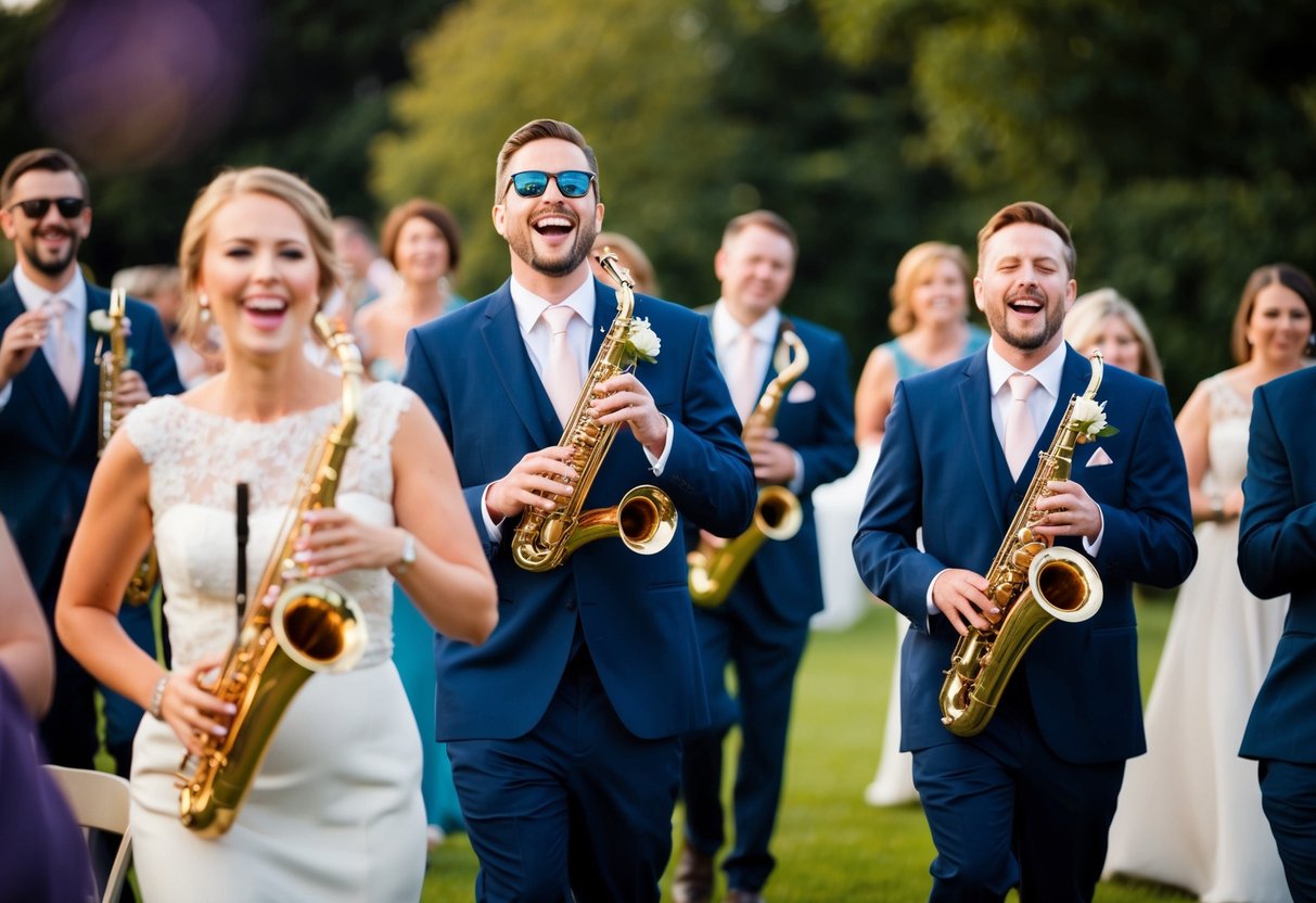 A lively wedding band fills the air with joyful music