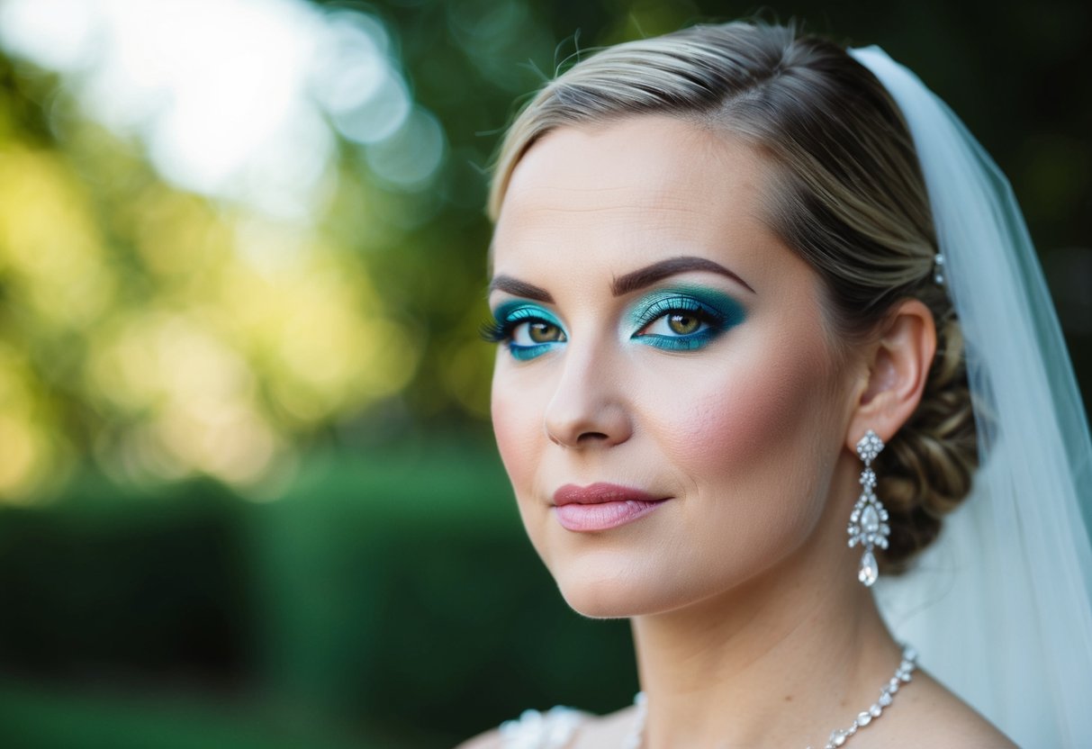 A bride with smudged mascara and overly bright eyeshadow