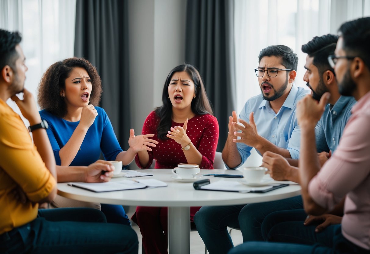 A group of people engaged in a heated discussion about the negative impact of bride price, with some individuals expressing frustration and concern