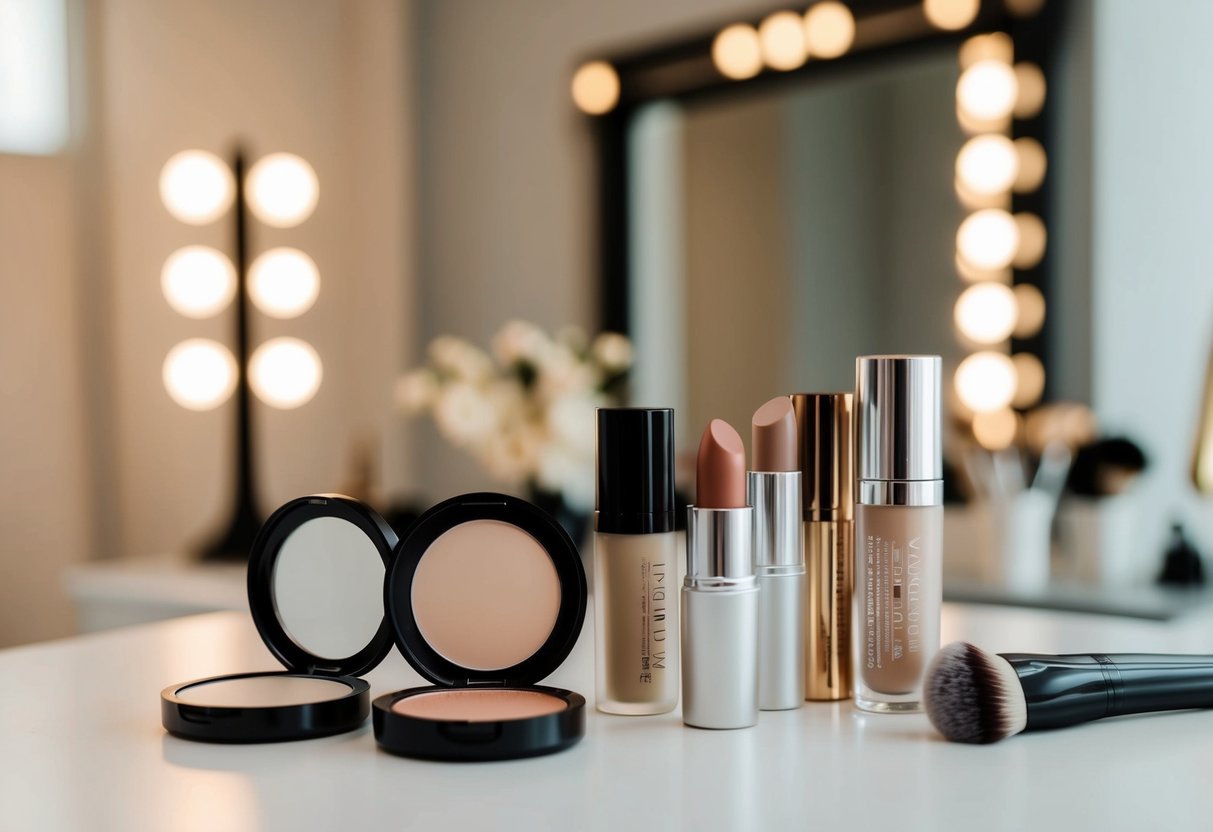 A simple bridal makeup setup with neutral tones and soft lighting