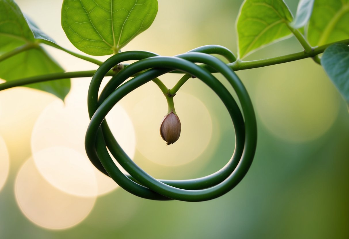 A pair of entwined vines growing from a single seed, symbolizing unity and new beginnings
