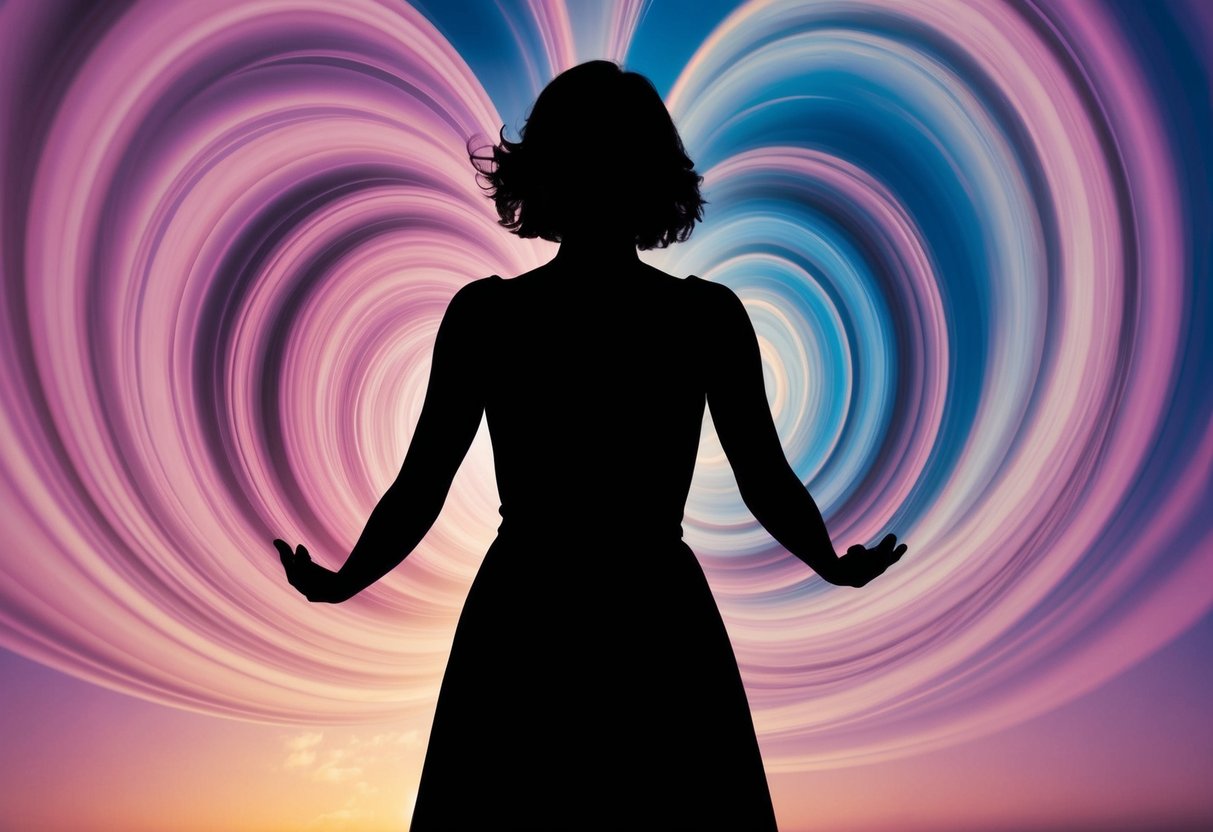 A woman's silhouette surrounded by swirling colors, representing emotional and mental changes after marriage