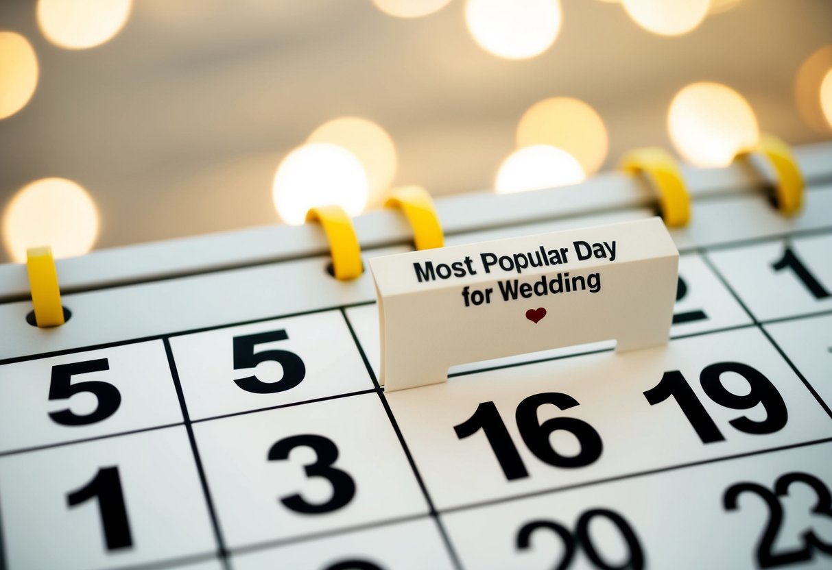 A calendar with multiple dates highlighted, with the most popular day for weddings standing out among the rest