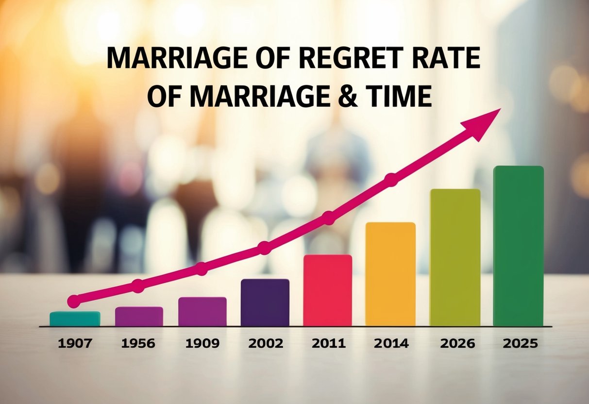 A graph showing the fluctuating regret rate of marriage over time, with a clear upward trend in recent years