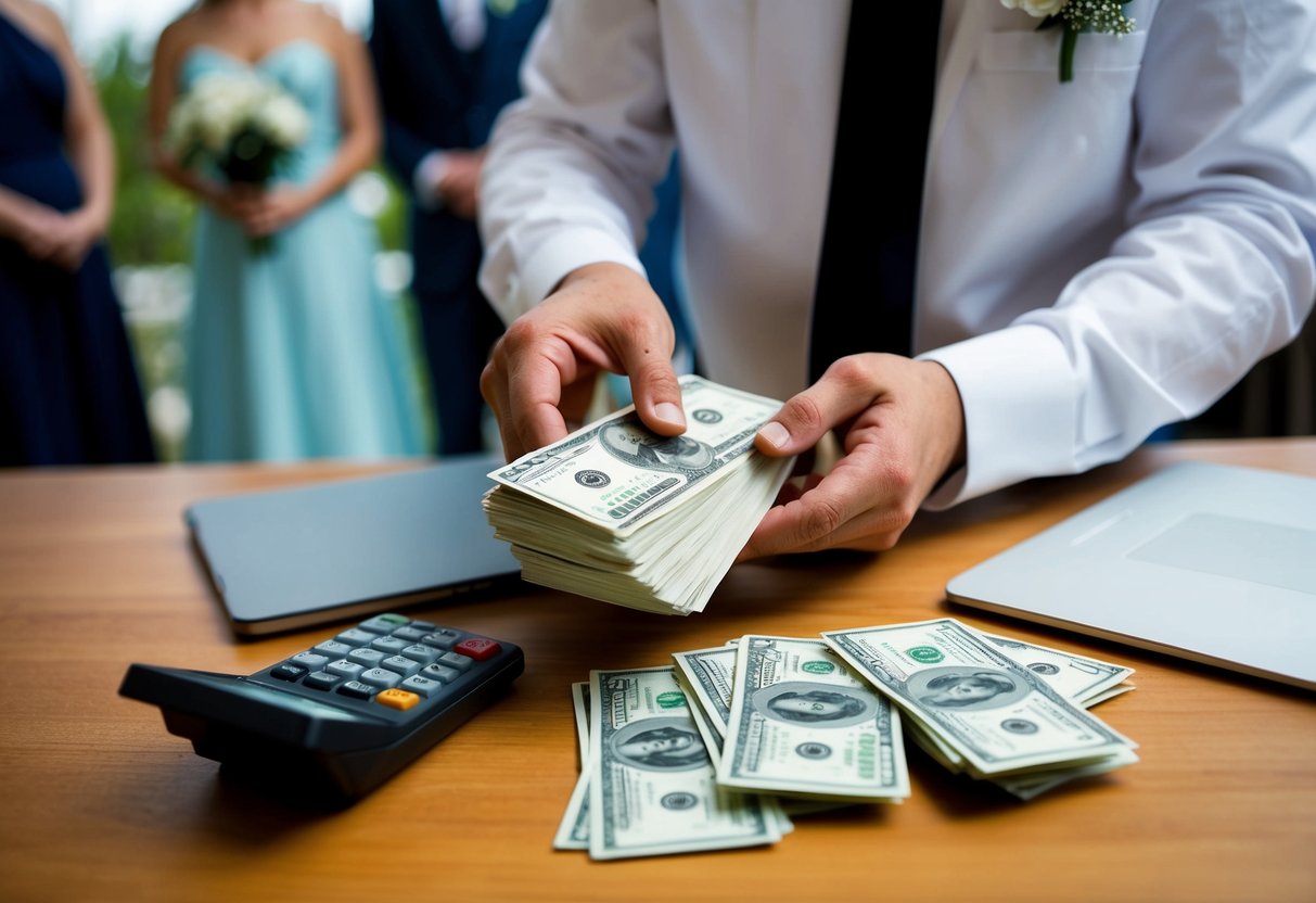 A wedding coordinator counting a stack of money