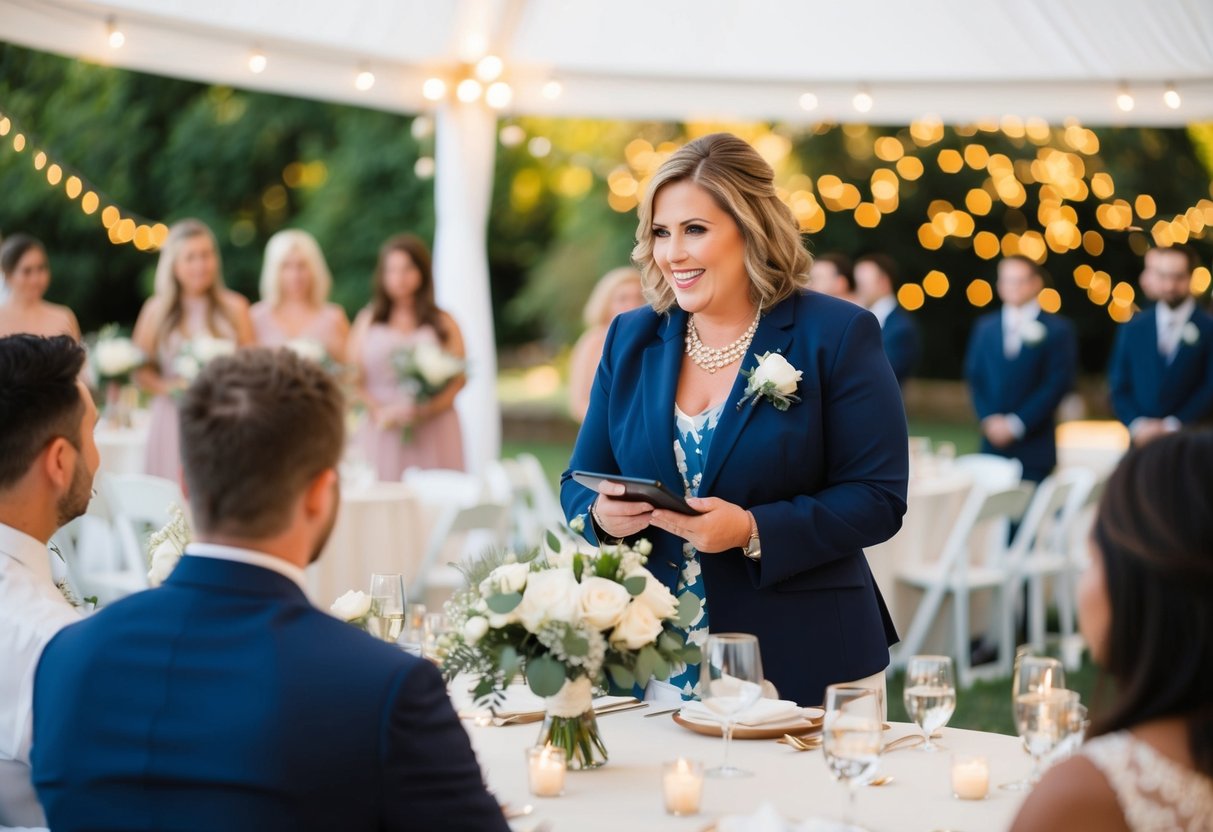 A wedding coordinator communicates with vendors and oversees the venue setup