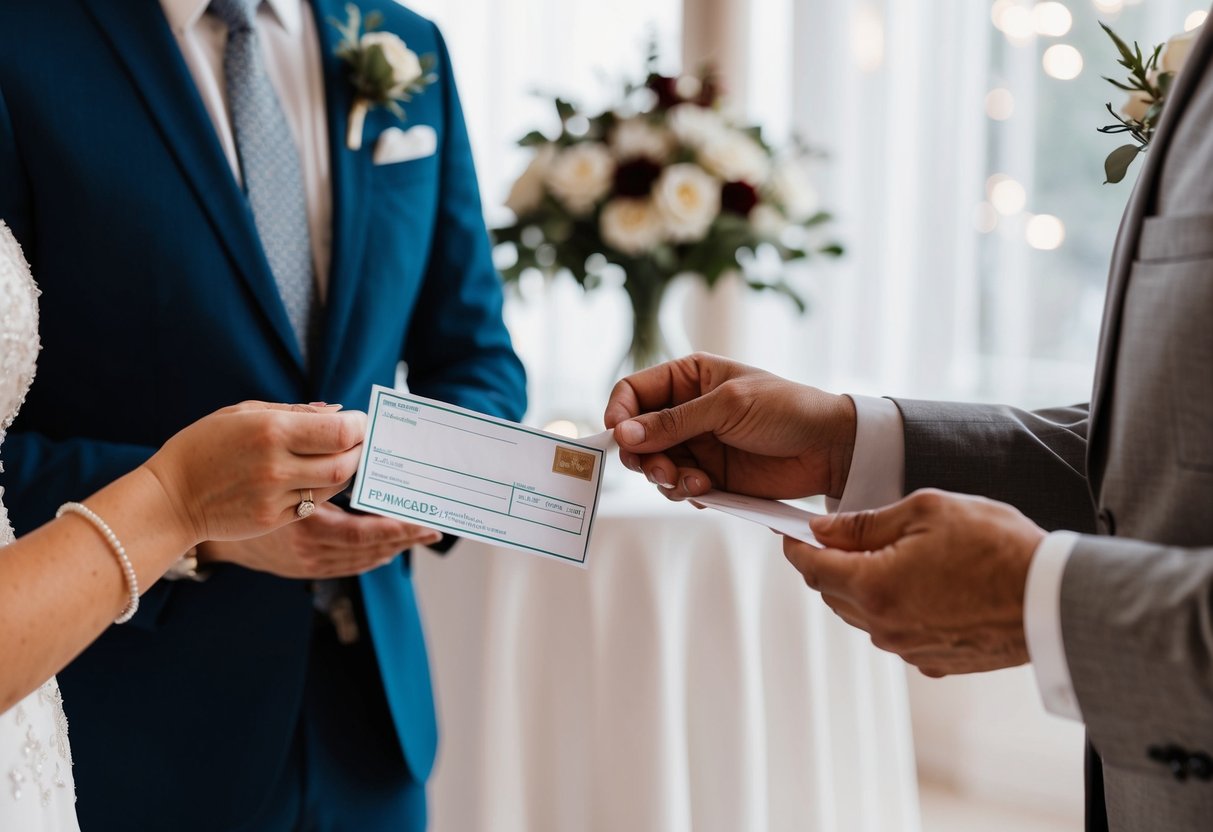 A wedding planner receives a payment envelope from a couple