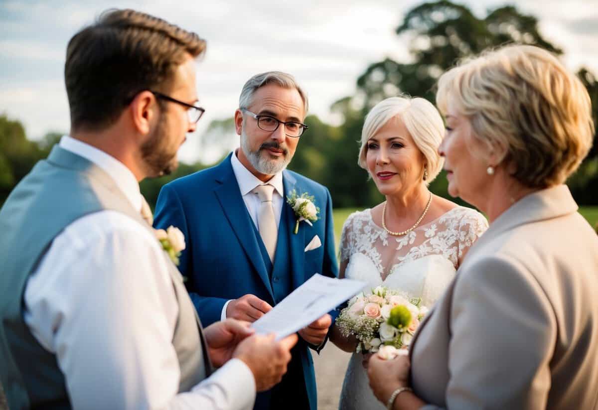 The groom's parents are seen discussing wedding plans with the couple, offering input and support