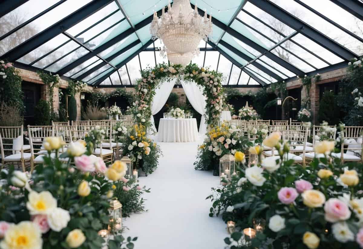 A garden wedding in spring, with blooming flowers and a pastel color palette. A luxurious indoor wedding in winter, with rich jewel tones and elegant decor