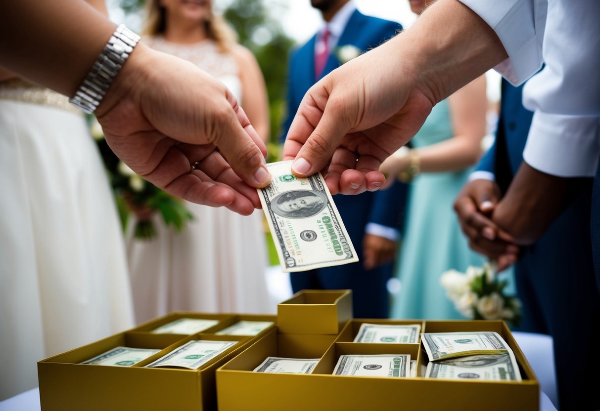 Guests placing money in a designated box for wedding staff