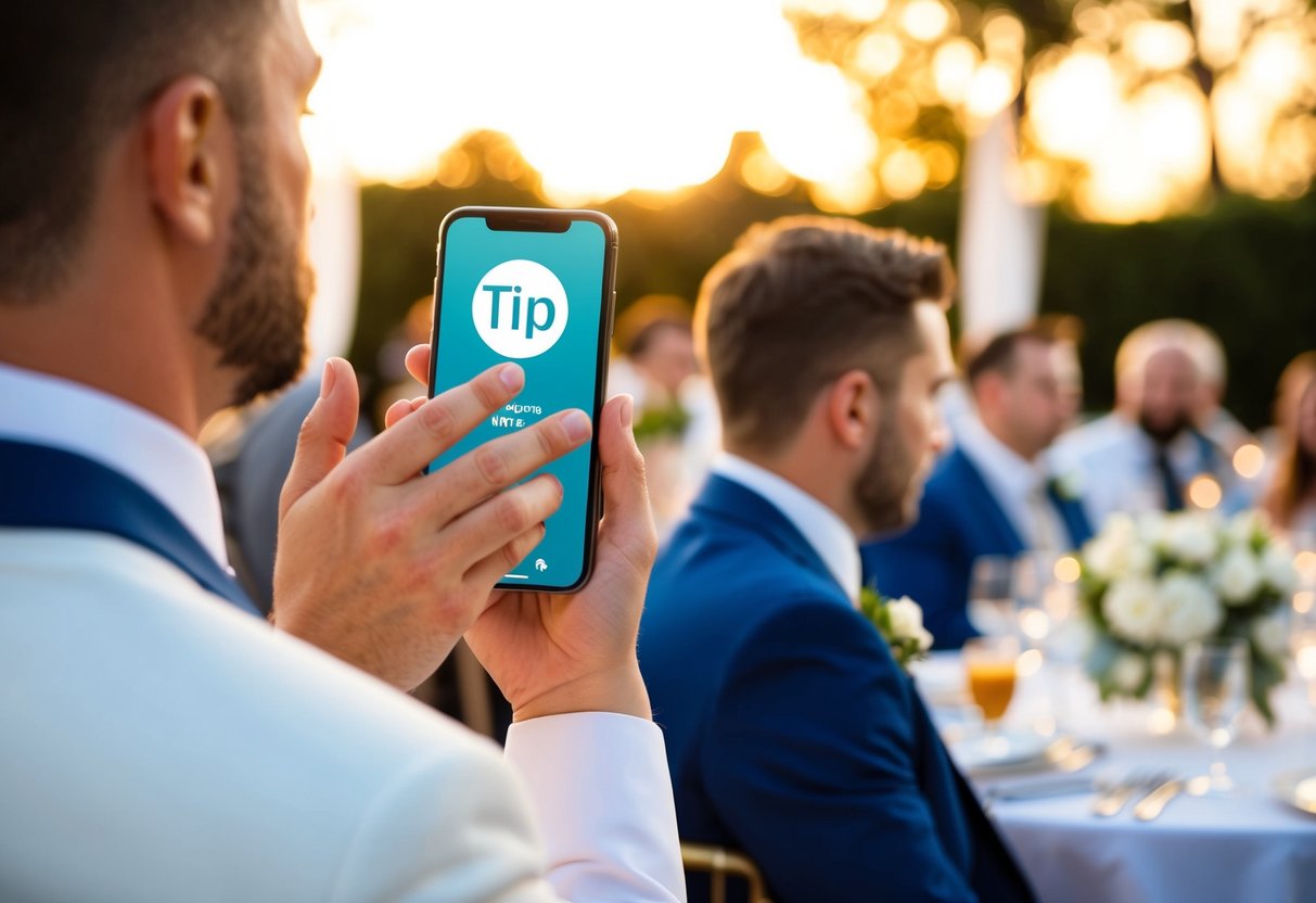 A wedding guest tapping their phone to leave a digital tip for the staff