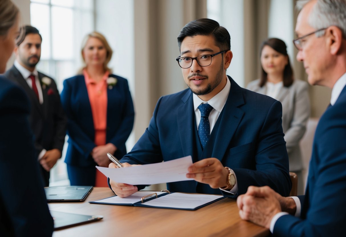 A registrar asks about personal details and legal requirements before marriage