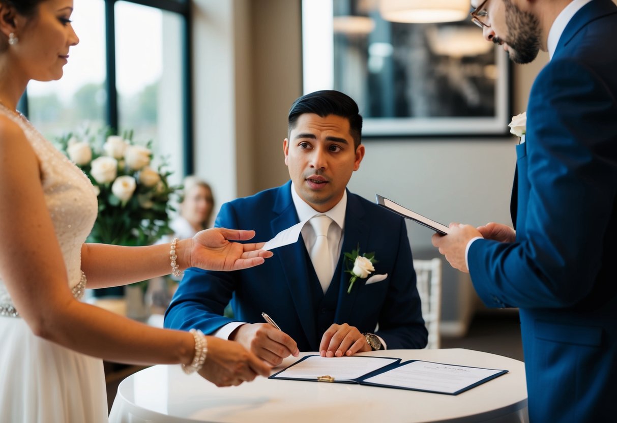 A registrar questioning a couple before marriage