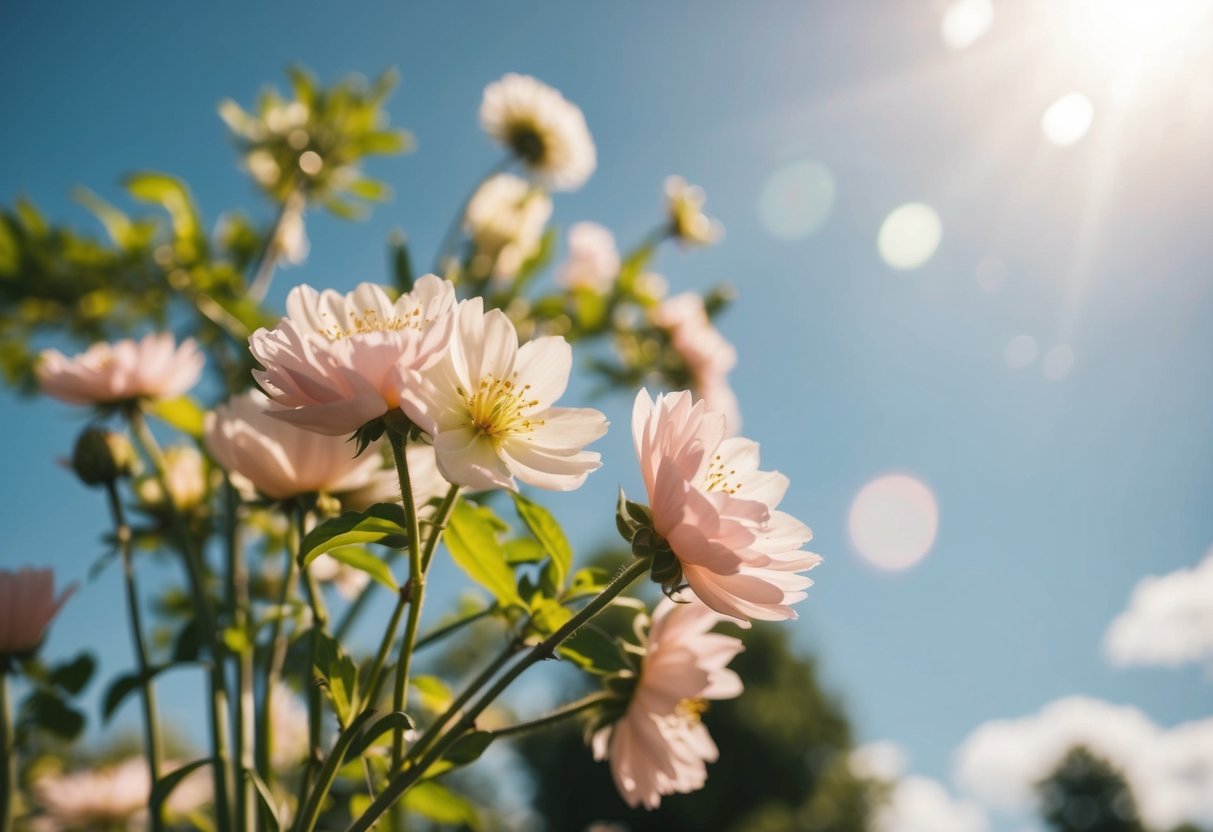 A beautiful outdoor wedding in June, with blooming flowers and a sunny sky