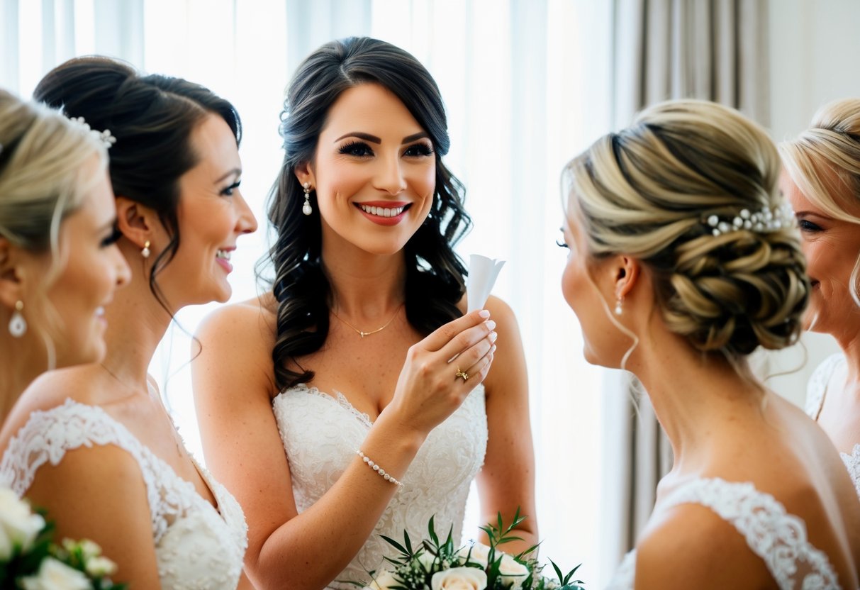 A wedding stylist receives a tip from the bridal party