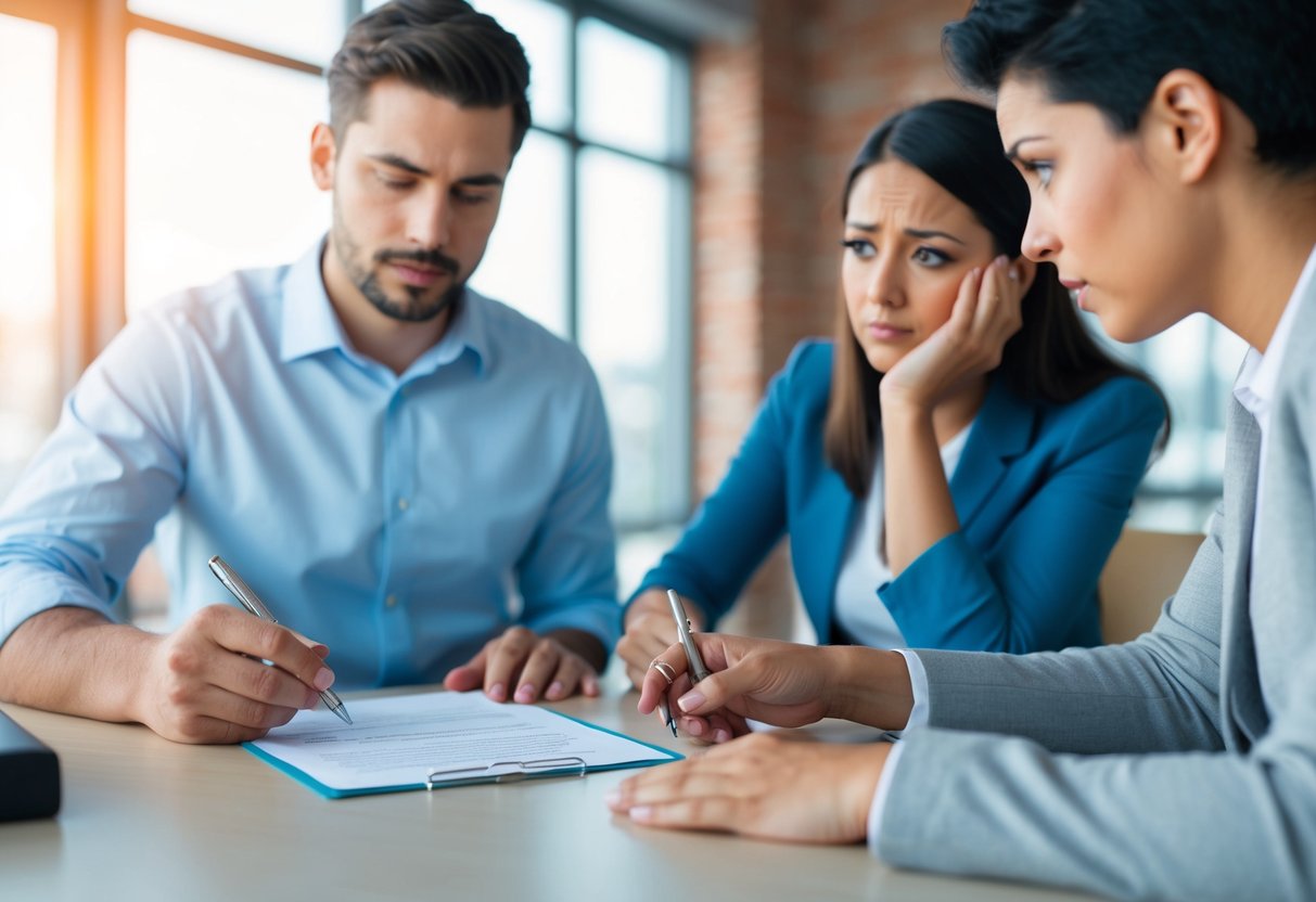A person filling out a form with a checkbox for marital status, while another person looks concerned about not updating their status with HMRC