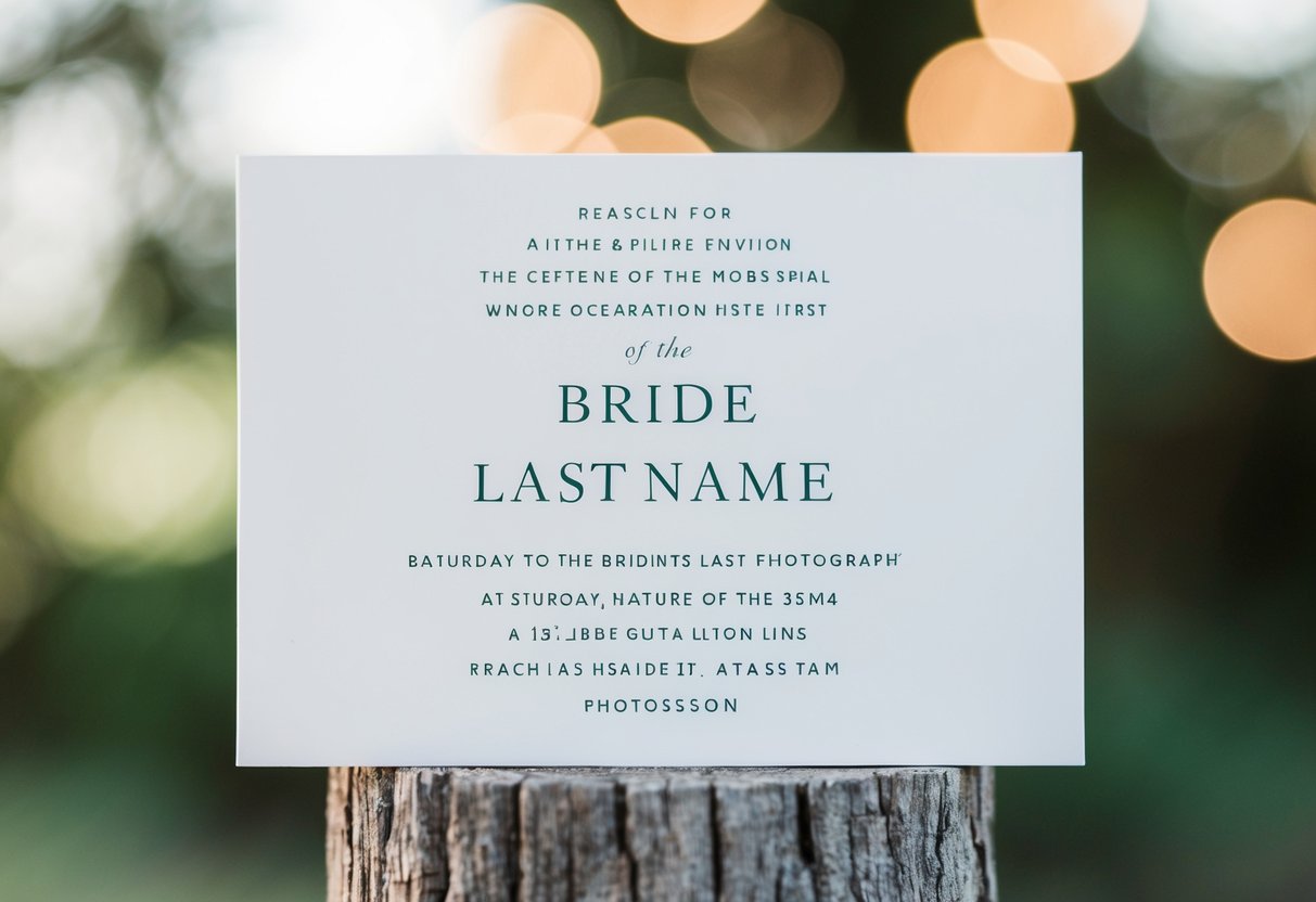 A wedding invitation with the bride's last name listed first