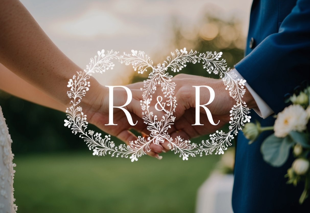 A bride and groom's initials elegantly intertwined with delicate floral patterns, symbolizing their union