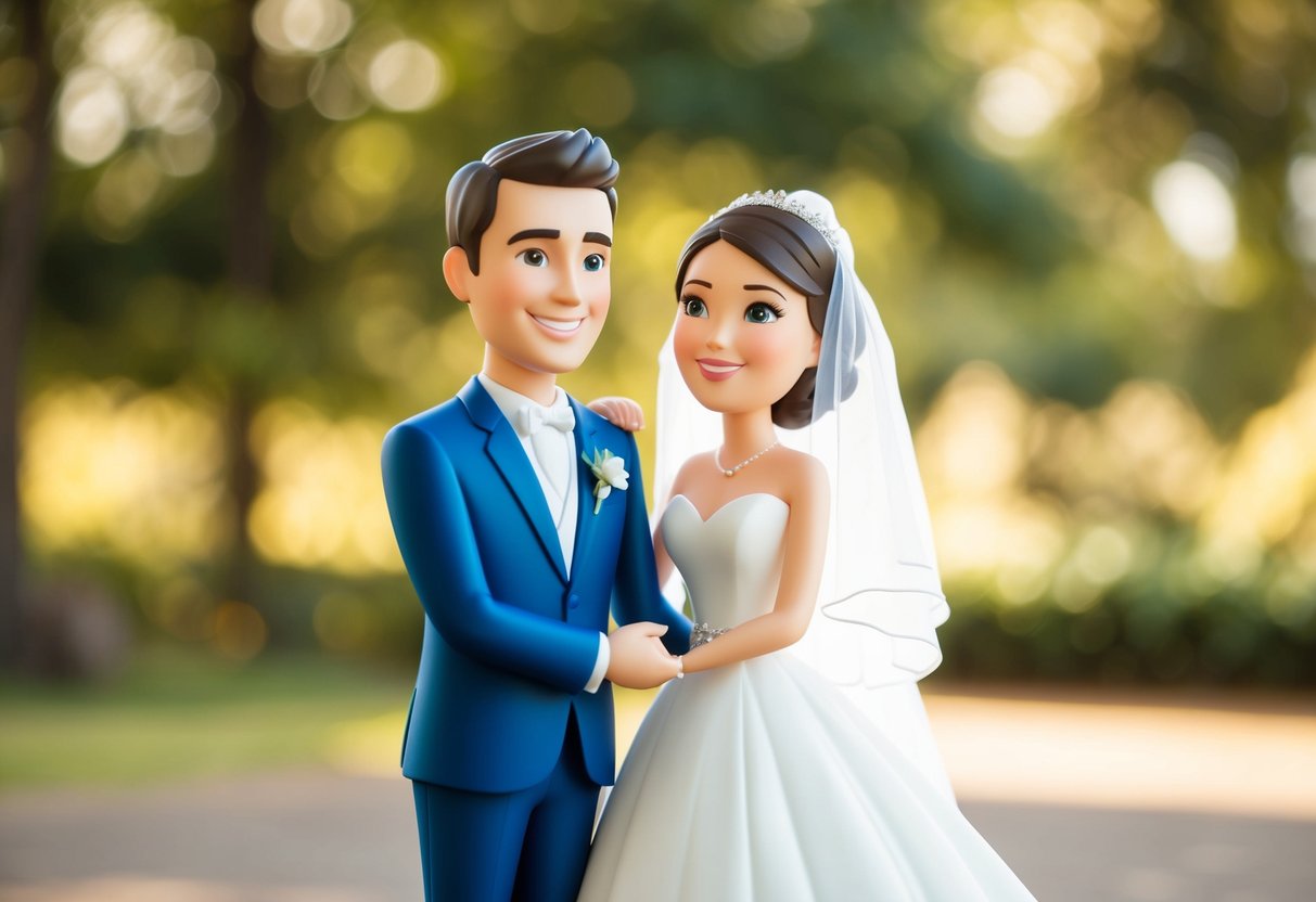 A newly wed husband is called a groom. An illustration could show a groom standing next to his bride, with wedding attire and a happy expression