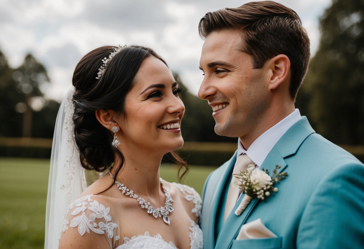 A couple in matching attire at a wedding