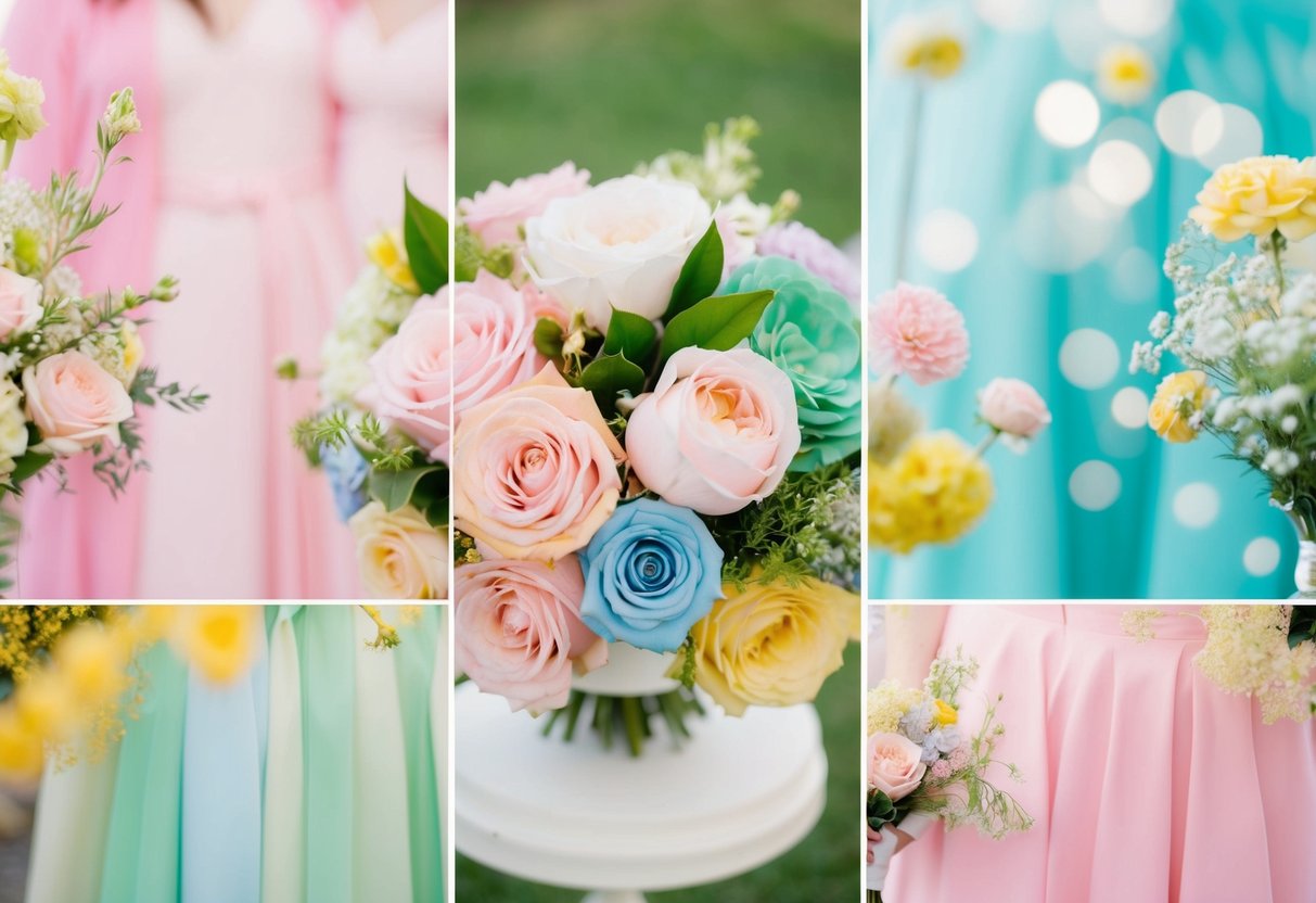A wedding theme with a variety of pastel colors, including soft pinks, greens, blues, and yellows, creating a harmonious and elegant palette