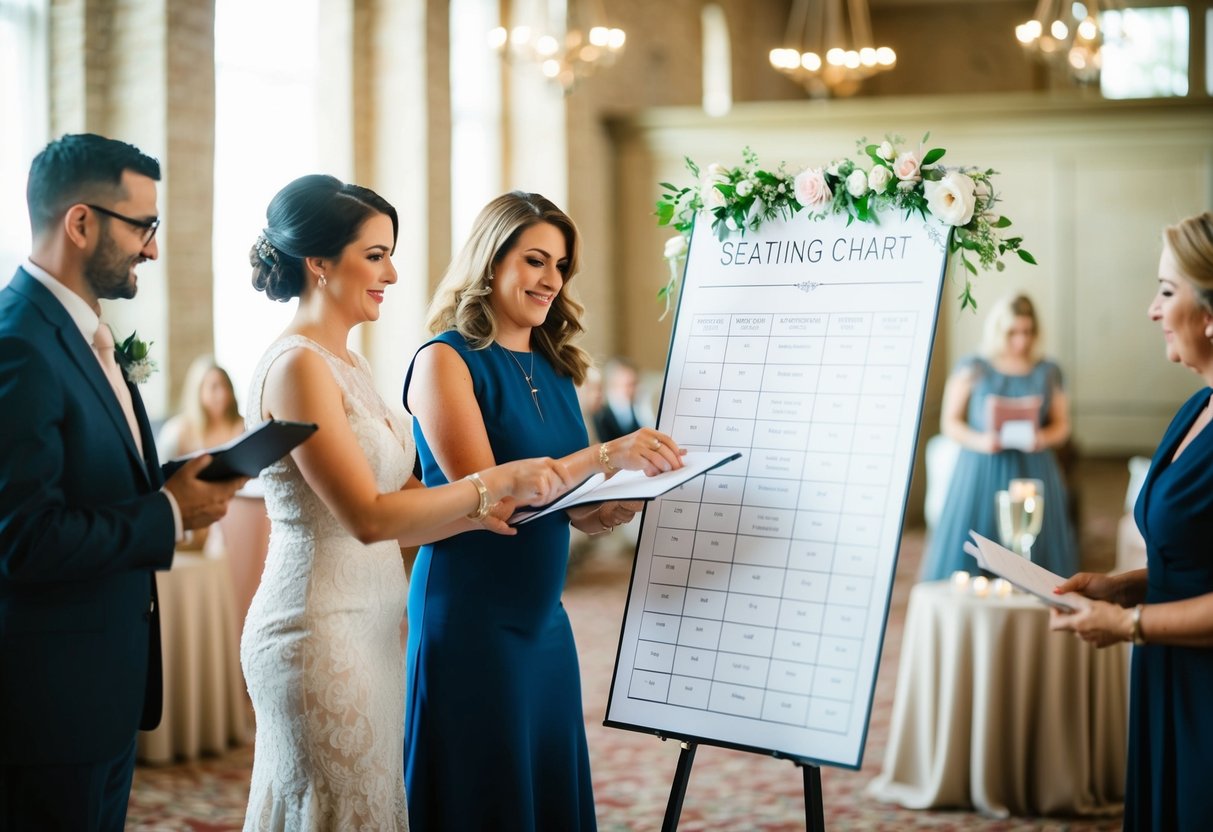 A wedding planner organizing a seating chart and coordinating with vendors