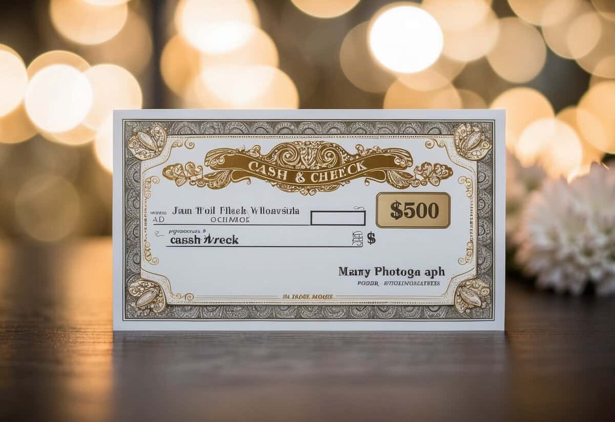 A decorative wedding card with a cash or check enclosed