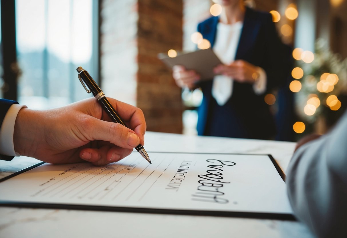 A wedding registry being filled out with one name written first