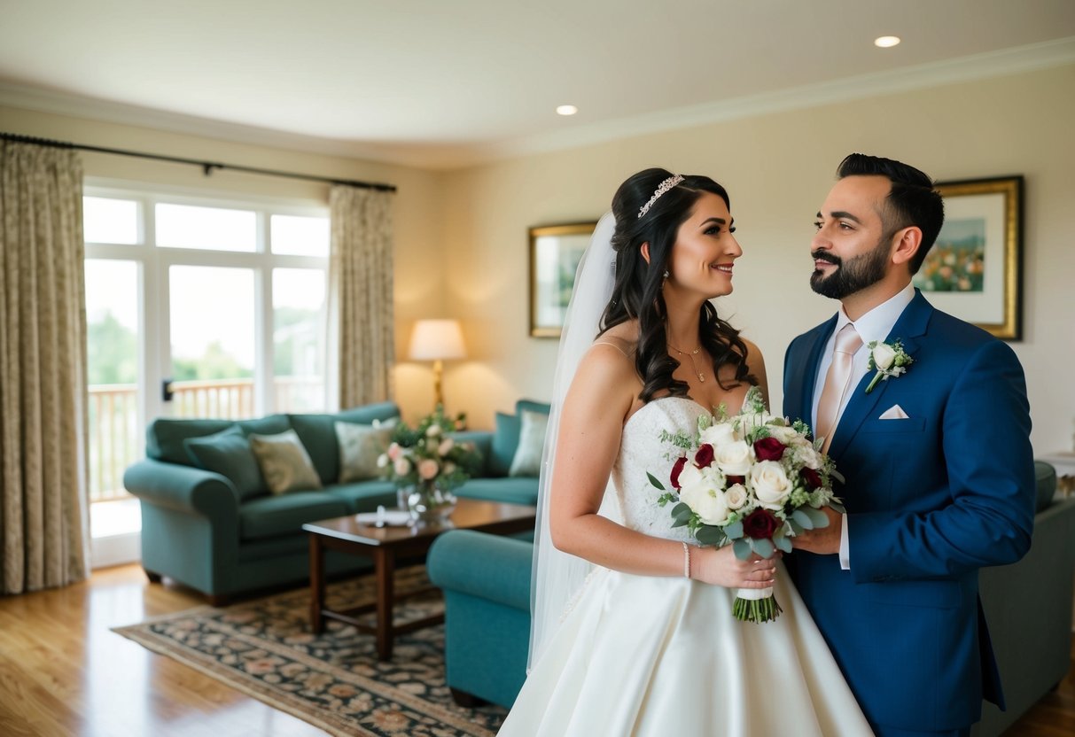 The bride stays with her family at home before the wedding