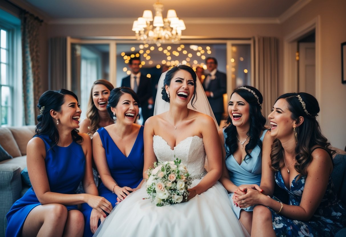 The bride stays with her closest friends for a night of laughter and celebration before the wedding
