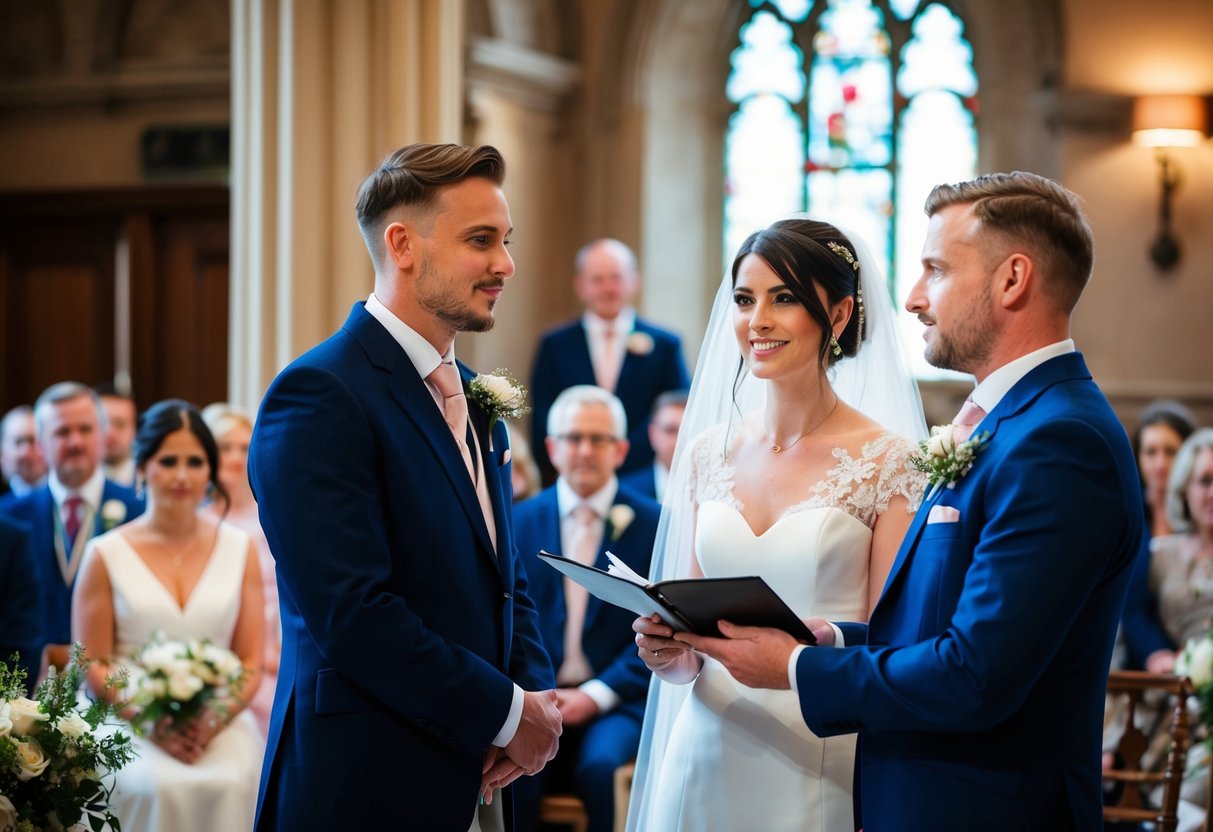 A registrar addresses the newly married couple at a UK wedding ceremony