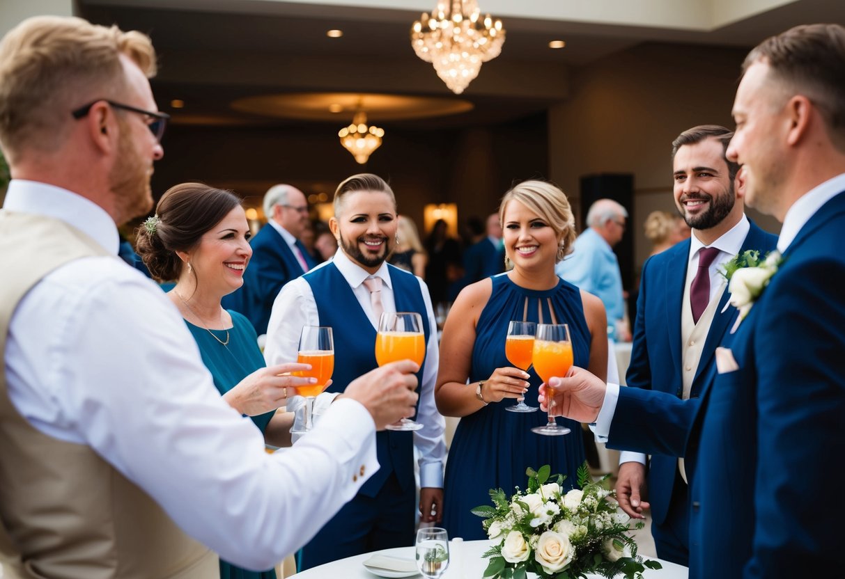 Guests receive welcome drinks at a wedding venue