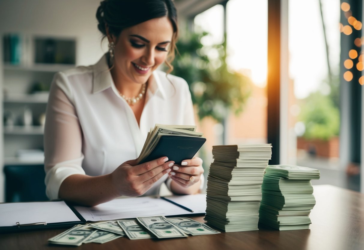 A wedding planner in the UK counting a stack of money