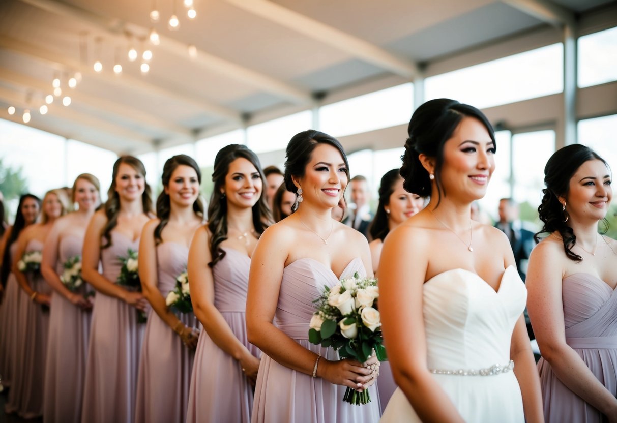 A line of bridesmaids waiting to walk down the aisle