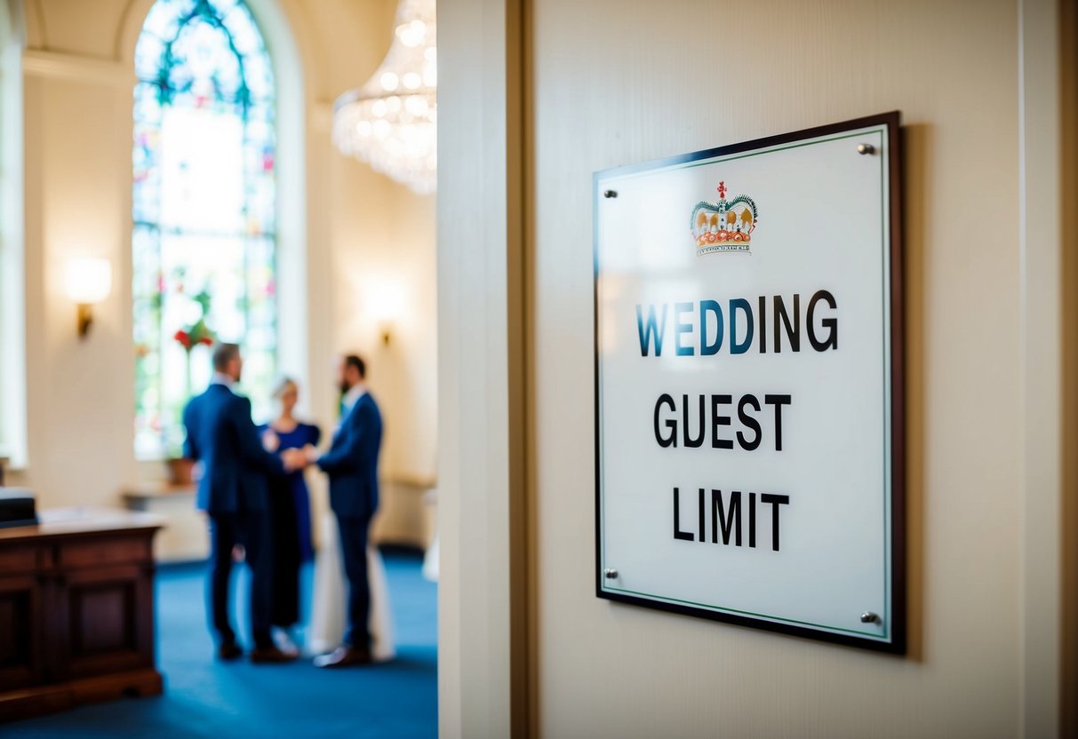 A registry office with a sign displaying wedding guest limit