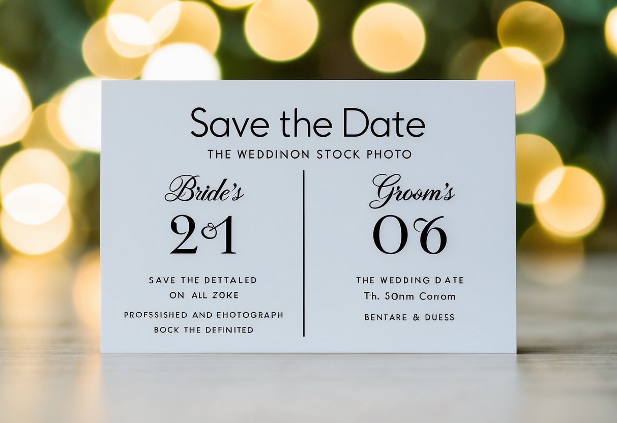 A beautifully designed save the date card with the bride's name listed first, followed by the groom's name, and the wedding date prominently displayed