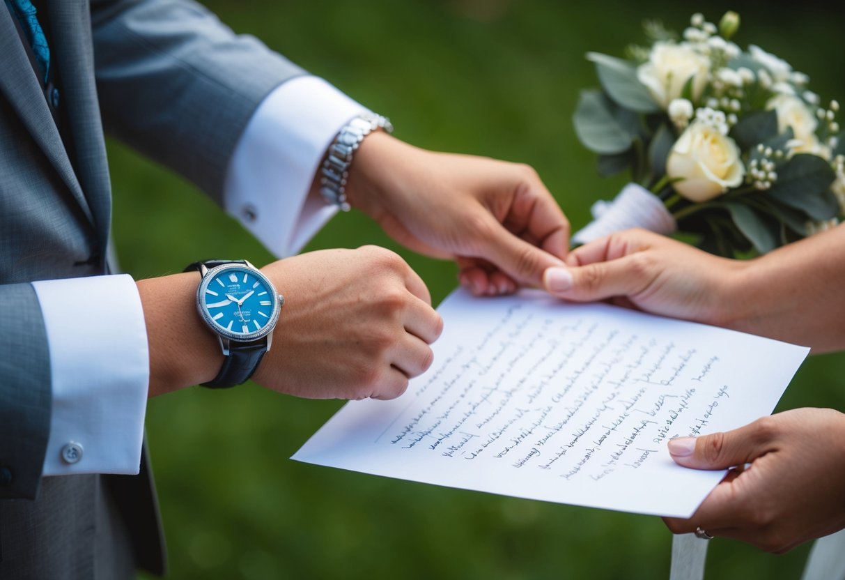 The bride needs to give gifts to her groom, including a watch, a personalized cufflink, and a handwritten love letter