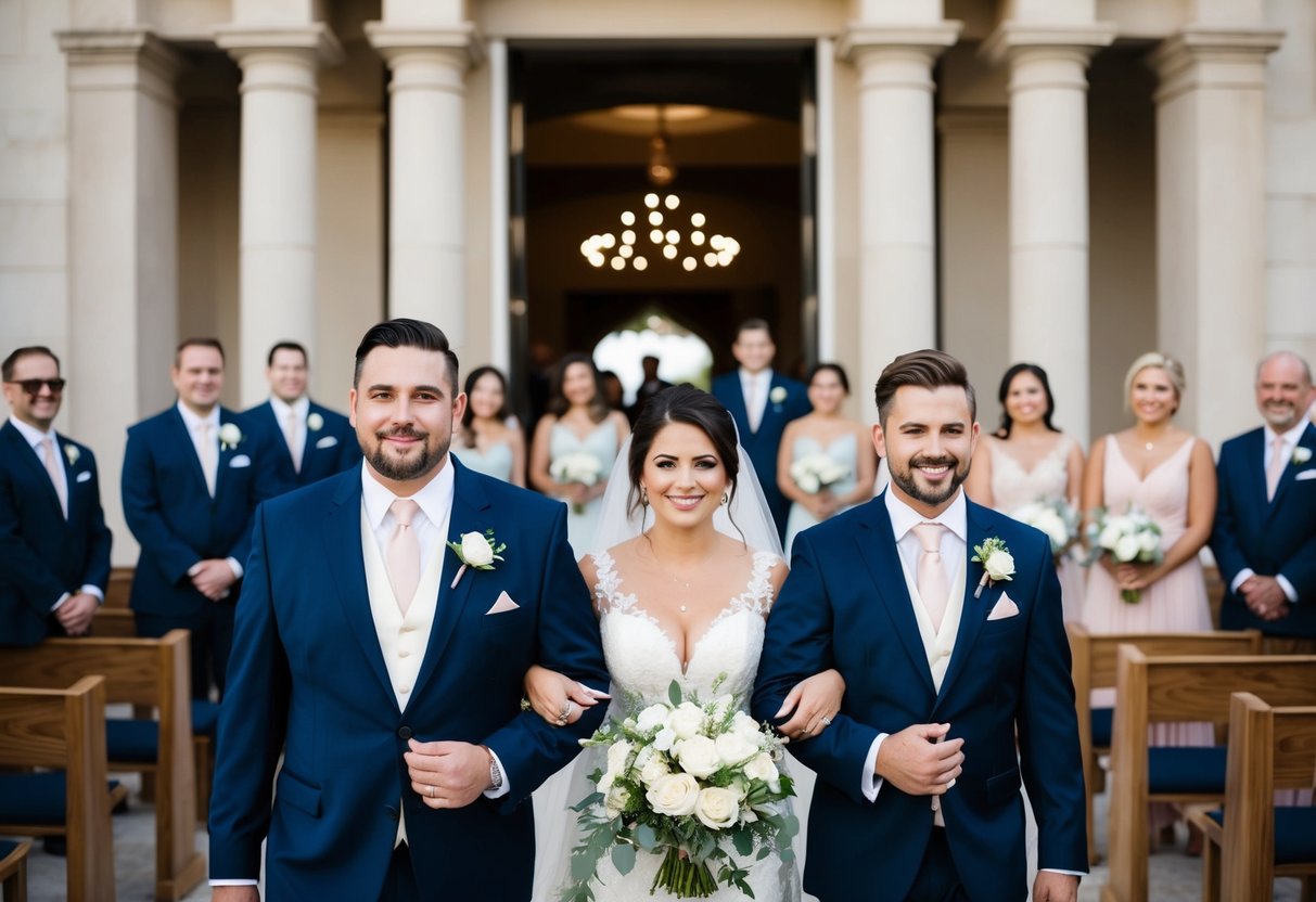 The officiant enters first, followed by the groom and his attendants, then the bride and her attendants