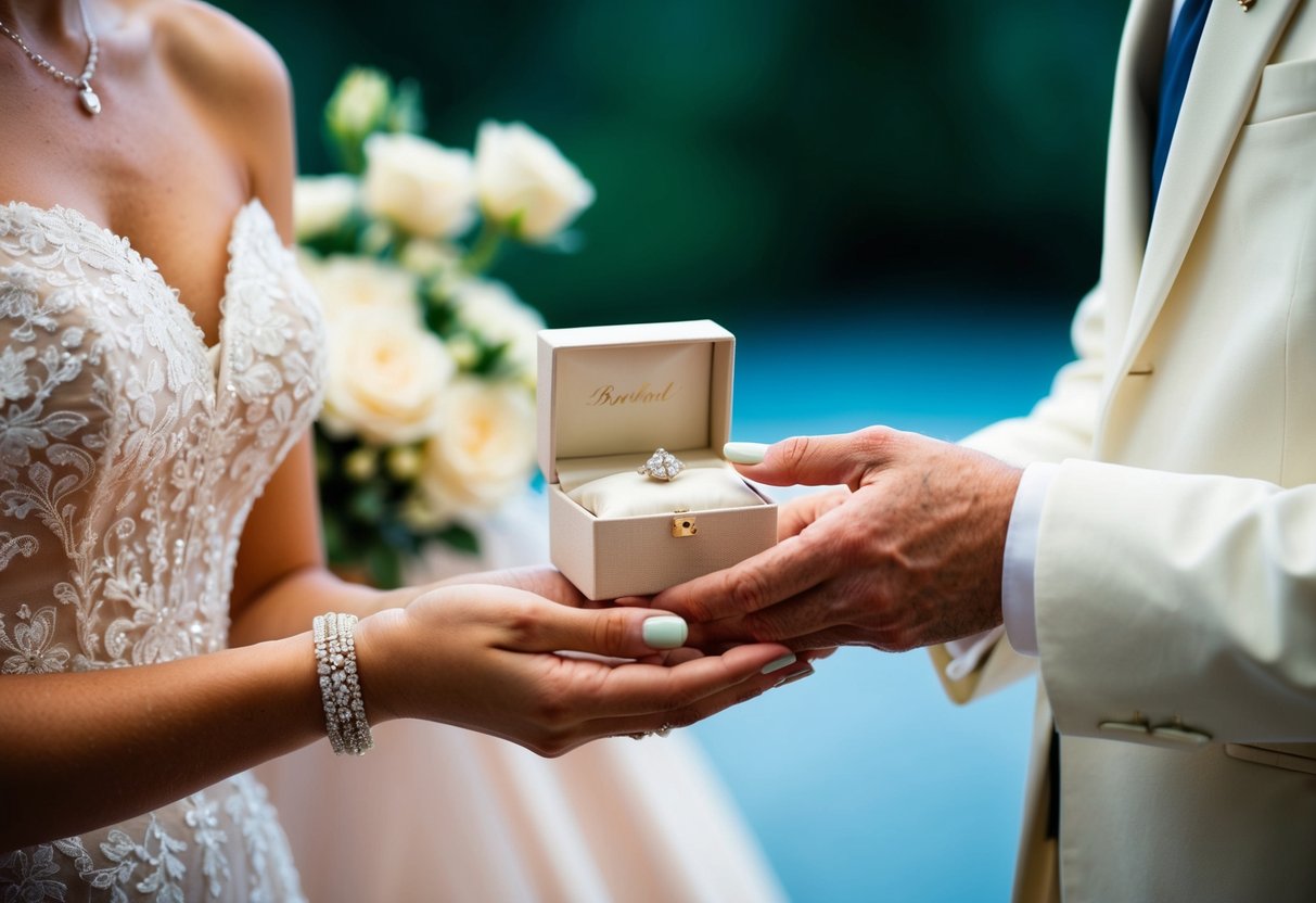 A small, elegant box is presented to the bride