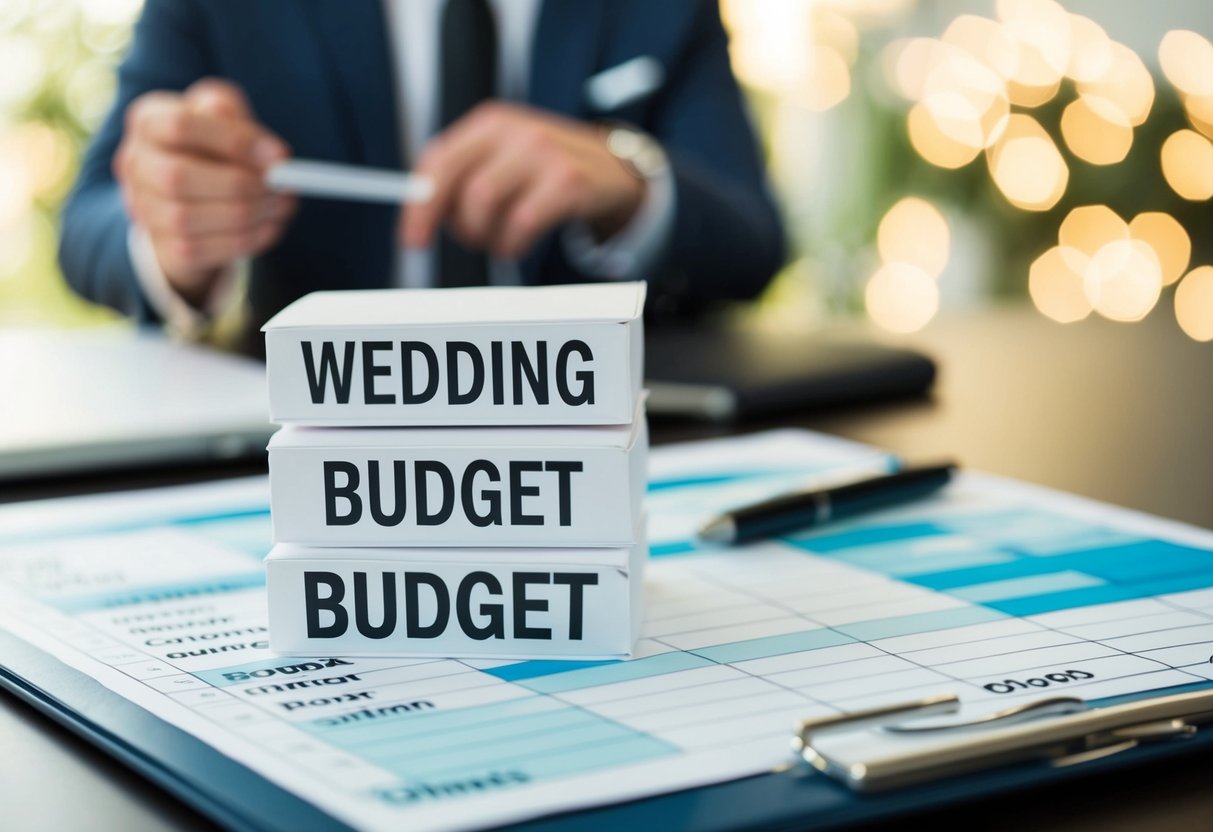 A wedding budget spreadsheet with categories and numbers