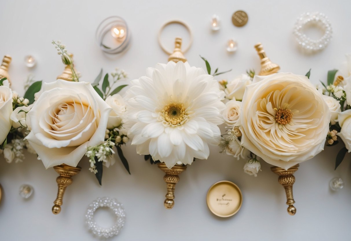 A traditional wedding palette with white, cream, and gold accents
