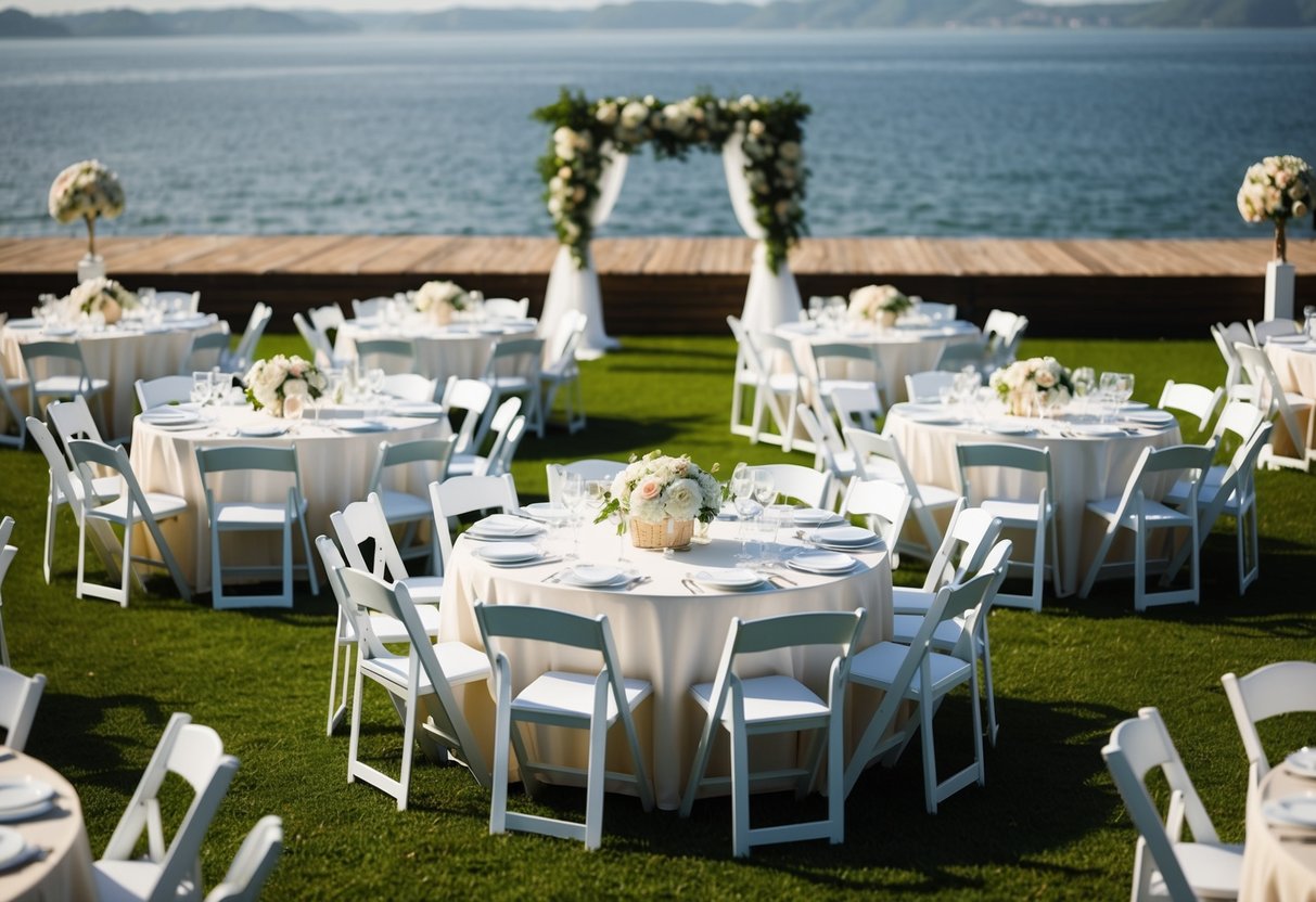 A floor plan with 10 round tables and 100 chairs arranged for a wedding reception